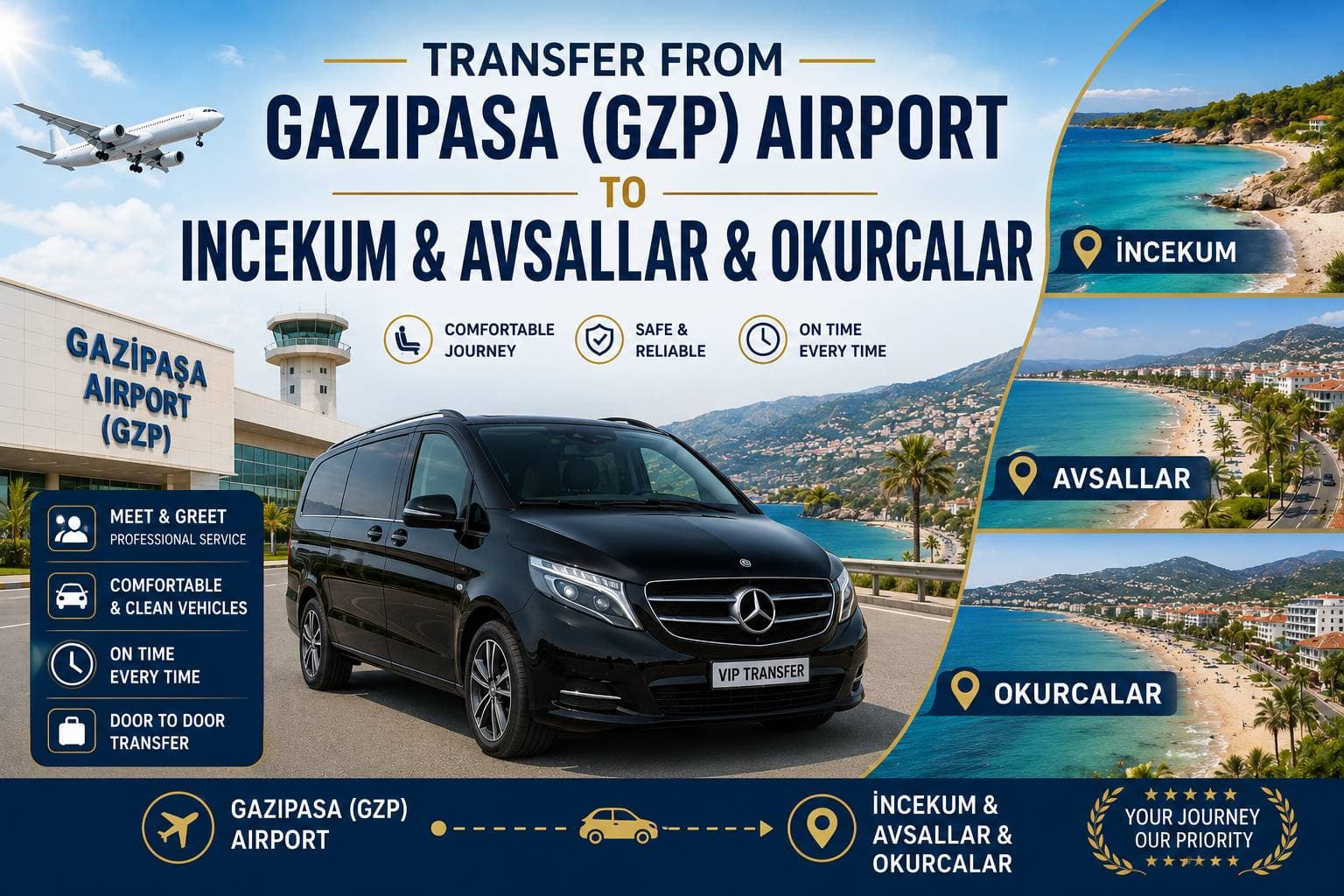 Transfer vom Flughafen Gazipaşa (GZP) nach İncekum, Avsallar und Okurcalar